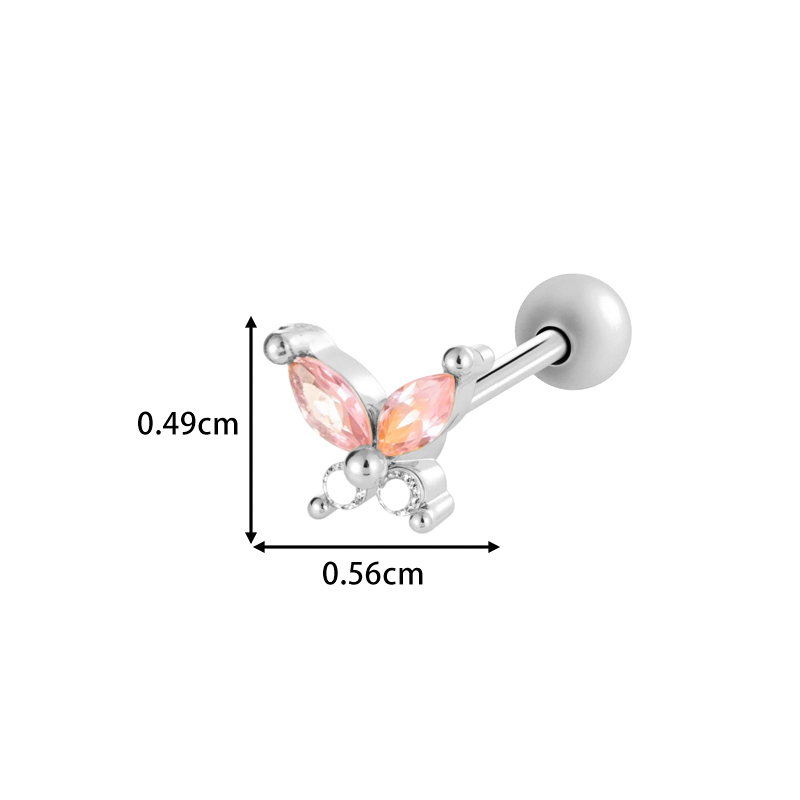 Boucle D'Oreille Piercing En Forme De Cœur, Nœud Papillon, Cuivre, Couleur Or Et Zircone Image2