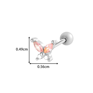 Boucle D'Oreille Piercing En Forme De Cœur, Nœud Papillon, Cuivre, Couleur Or Et Zircone h5 Image2