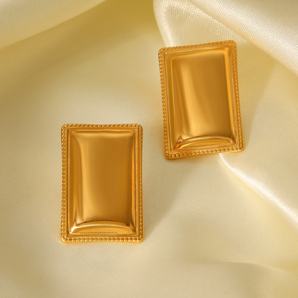 Boucles D'Oreilles Puces Rectangulaires Simple Series Daily En Acier Inoxydable Étanche Couleur Or Pour Femme (1 Paire) Image5