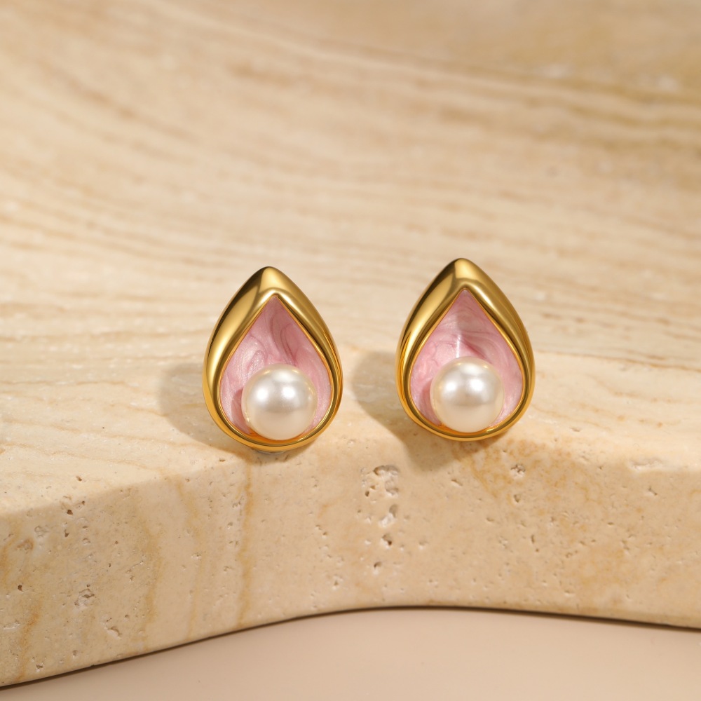 1 Paire De Boucles D'Oreilles Puces Élégantes En Acier Inoxydable, Étanches, Couleur Or, En Forme De Goutte Pour Femme Image3