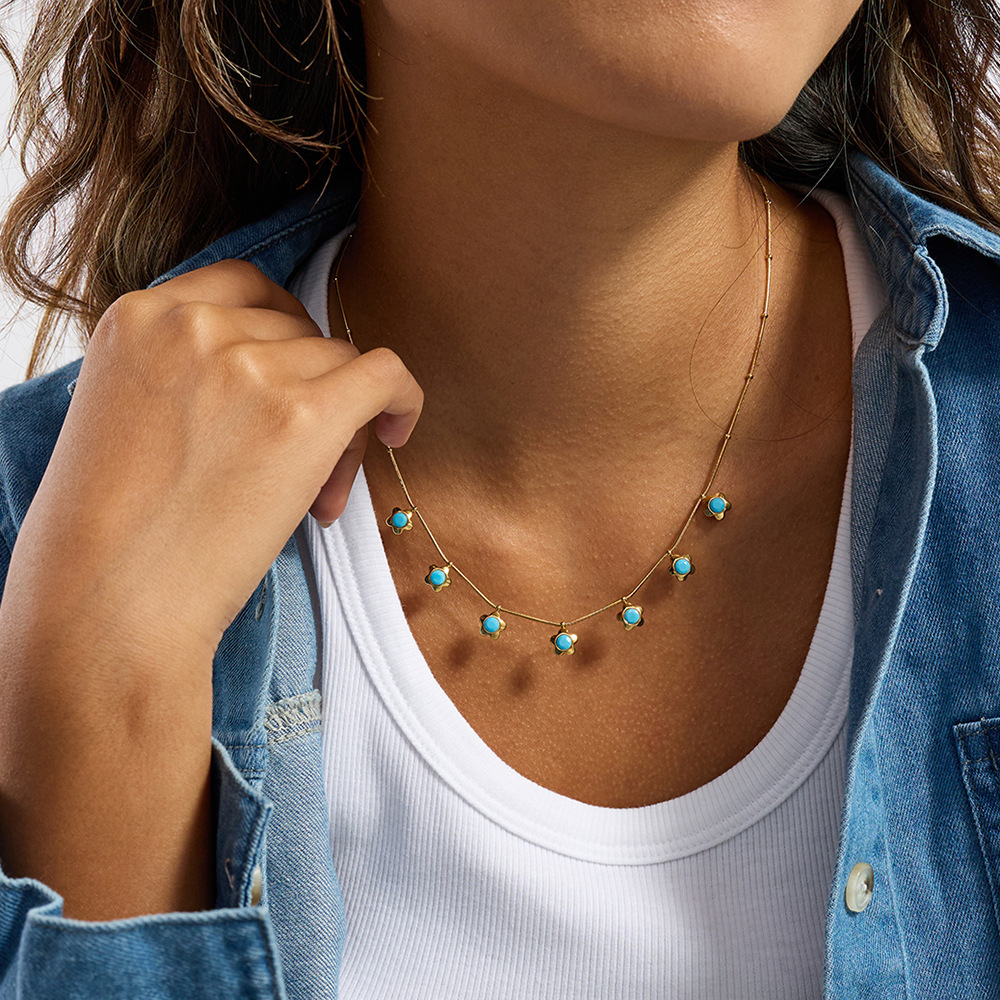 Collier Pendentif Femme En Acier Inoxydable Doré, Orné D'Une Fleur Romantique En Calaïte (1 Pièce) Image4
