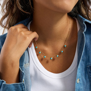 Collier Pendentif Femme En Acier Inoxydable Doré, Orné D'Une Fleur Romantique En Calaïte (1 Pièce) h5 Image4