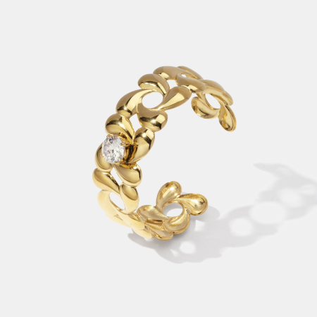 Bracelet manchette en acier inoxydable étanche couleur or avec zircon et motif floral 2