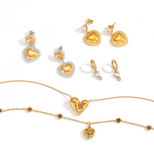 Ensembles De Bijoux Pour Femmes En Acier Inoxydable Doré, Style Vintage, En Forme De Cœur h5 Image3