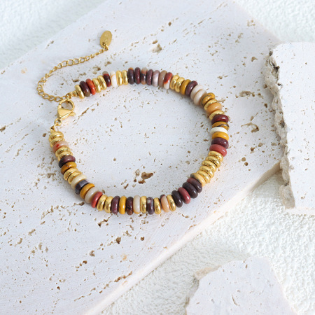 Ensembles de bijoux pour femmes en perles rétro, acier inoxydable, imperméable, couleur or et pierres naturelles 2