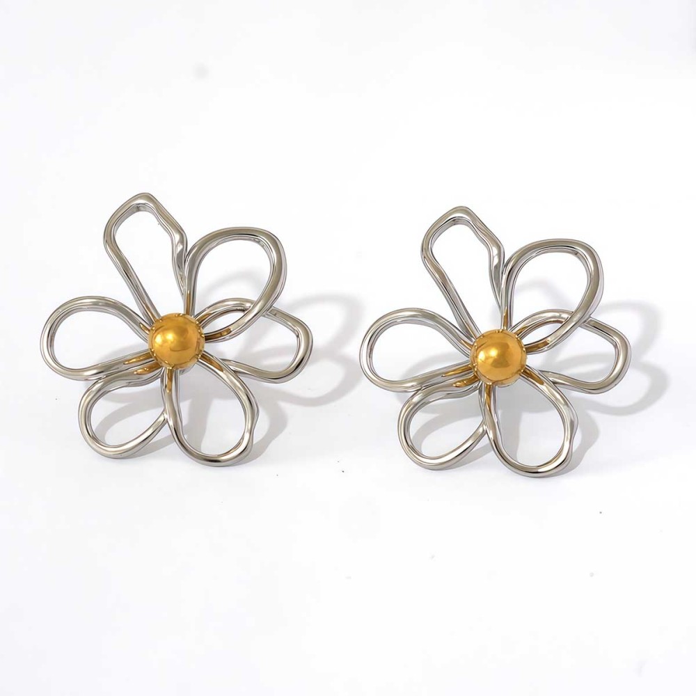 1 Paire De Boucles D'Oreilles Puces Simples Pour Femmes, En Acier Inoxydable Étanche, Couleur Or, Avec Motif Floral Quotidien.