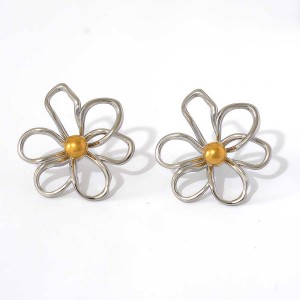 1 Paire De Boucles D'Oreilles Puces Simples Pour Femmes, En Acier Inoxydable Étanche, Couleur Or, Avec Motif Floral Quotidien. h5