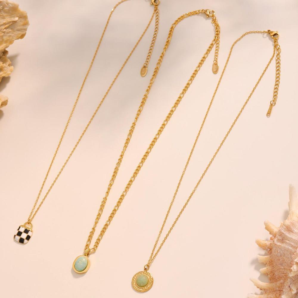 Colliers Pendentifs Ovales Élégants En Calaïte, Acier Inoxydable Et Étanches Pour Femmes Image6