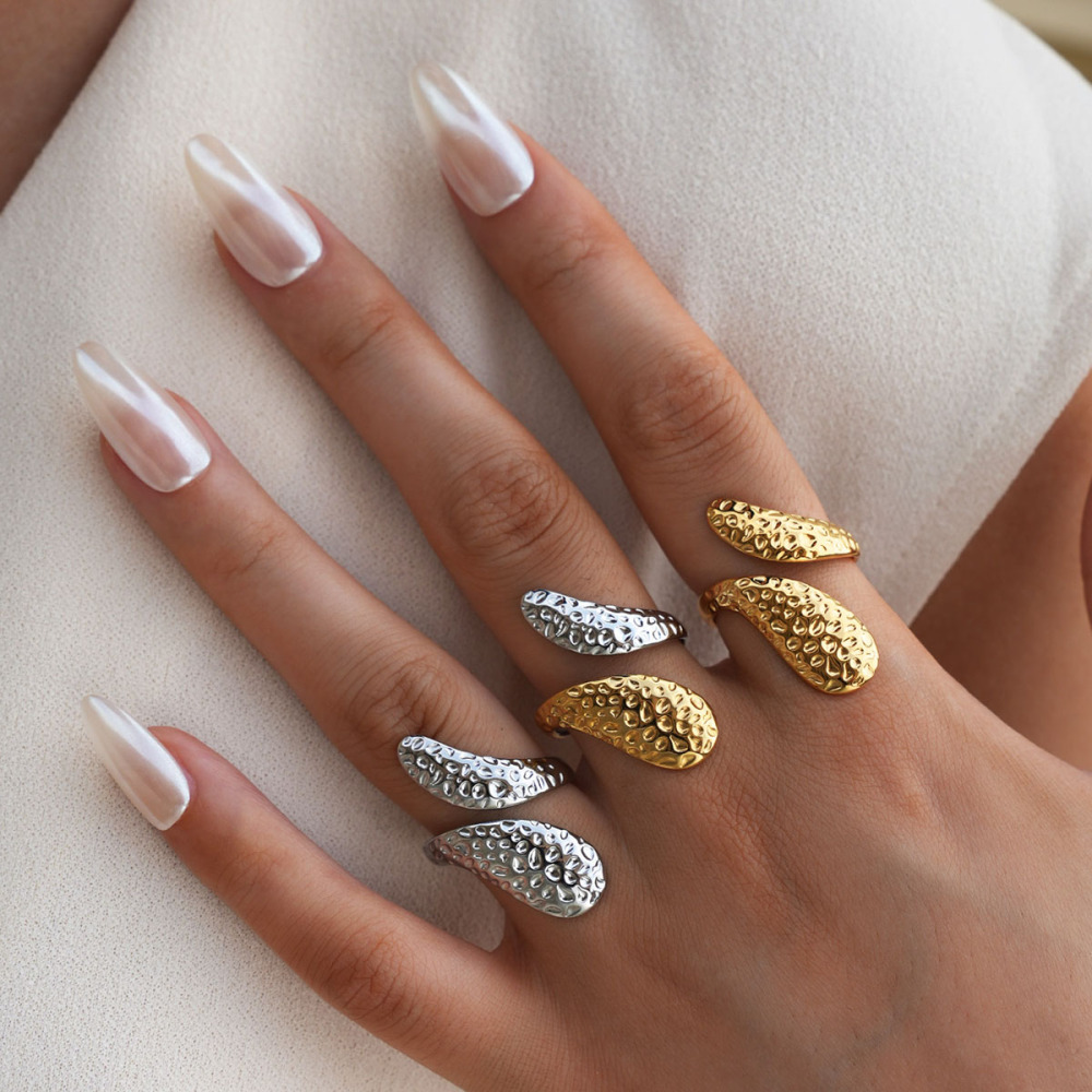 Bague Tendance Pour Femme, Style Patchwork Simple Et Décontracté, En Acier Inoxydable Étanche (1 Pièce). Image6