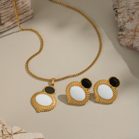 Ensemble de collier élégant patchwork en acier inoxydable imperméable couleur or 2