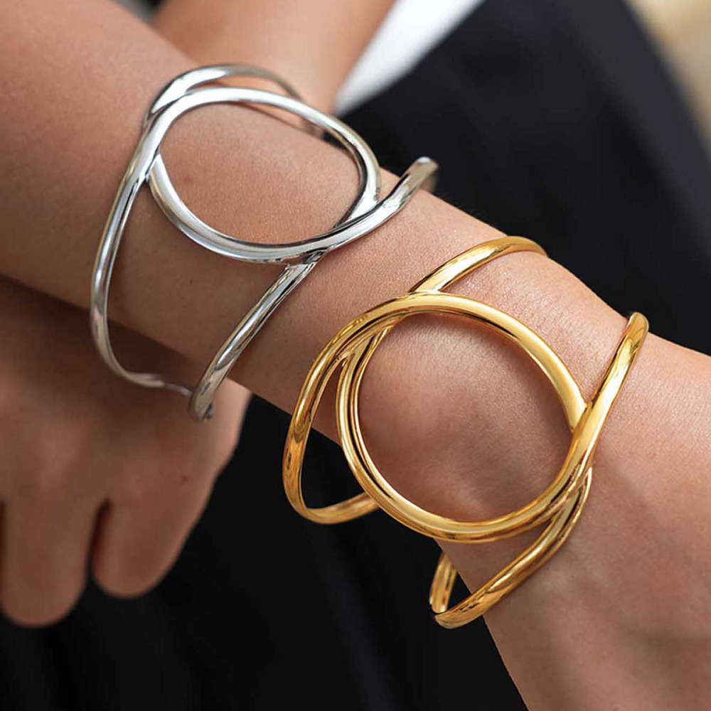 Bracelet Manchette Pour Femme, En Acier Inoxydable, Étanche, De Forme Irrégulière Et Naturelle (1 Pièce). Image6