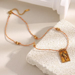 Collier Pendentif Sophistiqué Pour Femme, En Acier Inoxydable Étanche, Couleur Or, Orné D'Un Motif De Tarot (1 Pièce) h5 Image6
