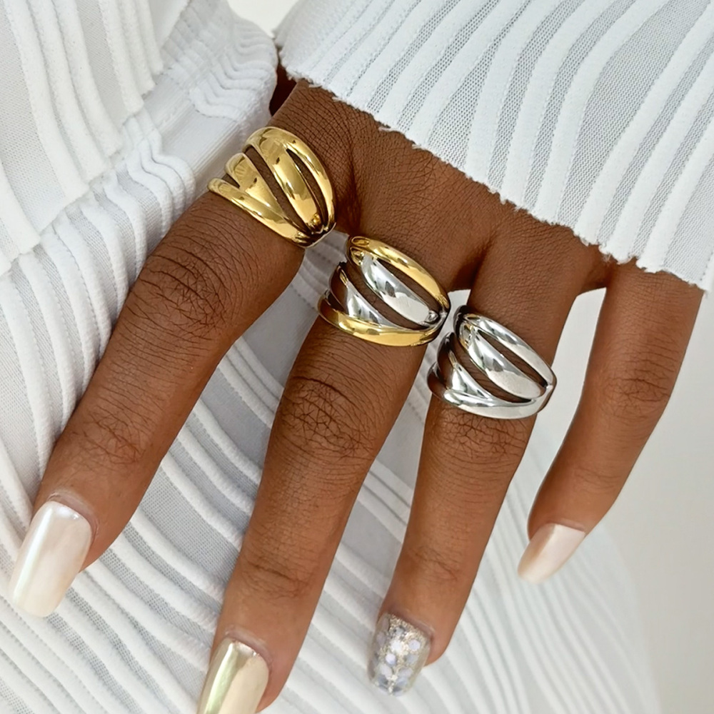 Bague Femme Simple, Forme Irrégulière, Acier Inoxydable, Couleur Or, Étanche Image4