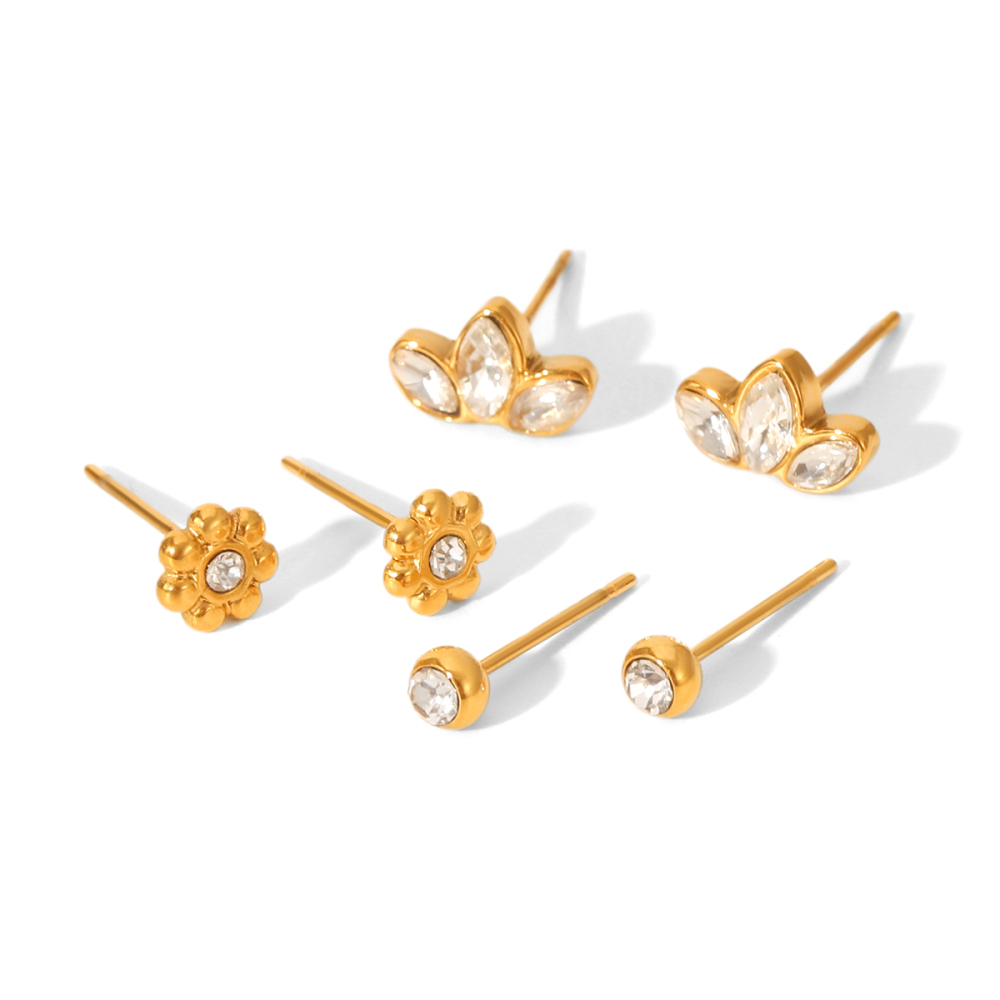 1 Paire De Boucles D'Oreilles Puces Daily Flower En Acier Inoxydable Étanche Couleur Or Avec Zircon Pour Femme 