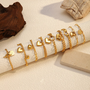 Bracelet À Breloques En Acier Inoxydable Doré, Étanche, En Forme De Cœur (1 Pièce) h5 Image4