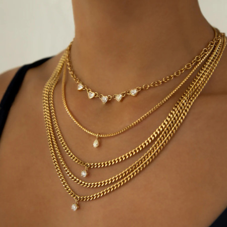 Collier pendentif femme Daily Heart en acier inoxydable étanche couleur or avec zircon (1 pièce)