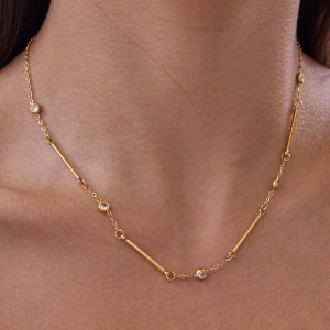 Collier Chaîne Minimaliste Patchwork En Acier Inoxydable Imperméable Couleur Or Pour Femme (1 Pièce) h5 Image3
