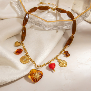 Collier Pendentif Femme Classique En Acier Inoxydable Étanche, Motif Cœur, Collection Romantique (1 Pièce) h5 Image4
