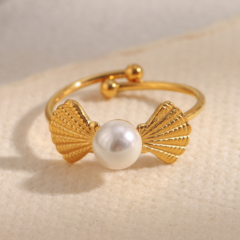 Bague Classique En Acier Inoxydable Doré Avec Nœud Papillon (1 Pièce) Image4