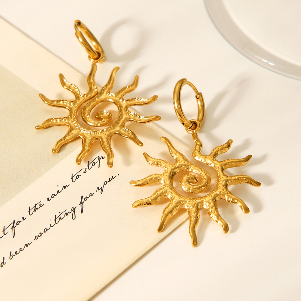 1 Paire De Boucles D'Oreilles Pendantes Daily Sun Pour Femme, En Acier Inoxydable Étanche, Couleur Or. h5Image6
