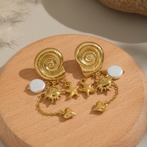 Boucles D'Oreilles Pendantes En Acier Inoxydable Doré, Étanches, En Forme De Soleil (1 Paire) h5 Image4