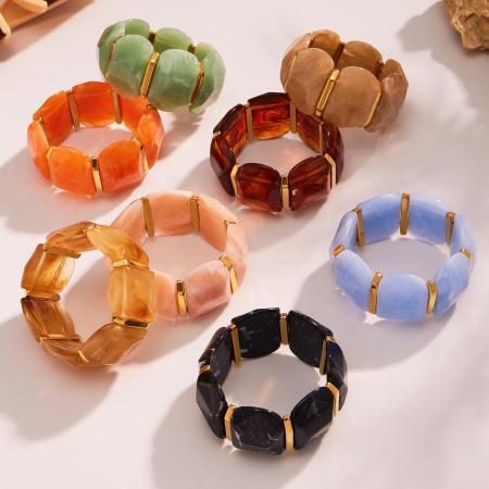 1 bracelet pour femme en résine de forme irrégulière, couleur or, série colorée 2