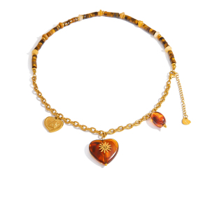 Collier De Perles Pour Femme, Motif Cœur, En Acier Inoxydable Étanche, Couleur Or (1 Pièce) h5 