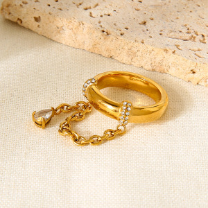 Bague De Luxe Rétro En Acier Inoxydable Étanche Avec Zircon Et Chaîne Goutte D'Eau (1 Pièce) h5 Image4