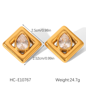 1 Paire De Boucles D'Oreilles Puces Rectangulaires Simples Pour Femme, En Acier Inoxydable Étanche Couleur Or. h5 Image2