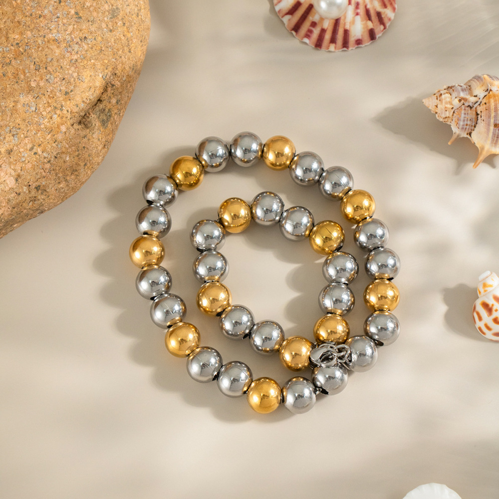 Collier De Perles Dorées En Acier Inoxydable Étanche, Composé D'Une Seule Pièce Et De Perles De Couleurs Assorties Image4