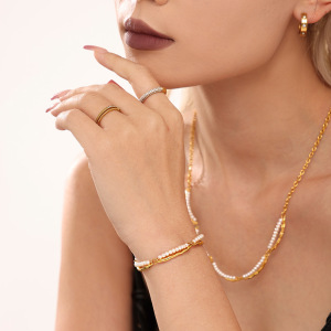 Ensembles De Bijoux Pour Femmes En Acier Inoxydable De Forme Irrégulière, Étanches, Couleur Or Et Pierres Naturelles h5 Image4