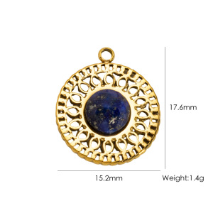 Pendentif Femme Luxueux Rétro Rond En Acier Inoxydable Étanche Et Pierre Naturelle (1 Pièce) h5 