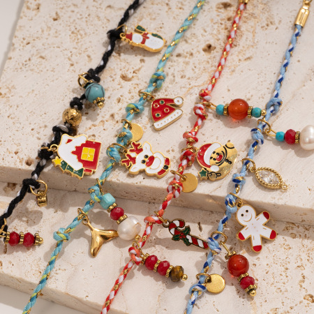 Bracelet à breloques pour femme, motif dessin animé de Noël, en acier inoxydable, étanche, couleur or (1 pièce).