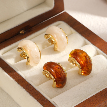1 paire de boucles d'oreilles puces Daily Circle pour femmes, en acier inoxydable, étanches, couleur or et acrylique. 2