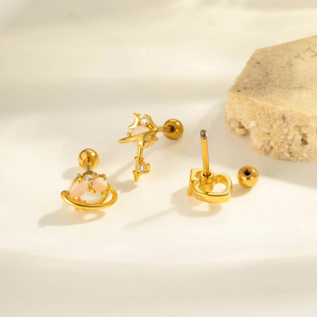 Boucle d'oreille piercing en forme de cœur, nœud papillon, couleur cuivre et or 2