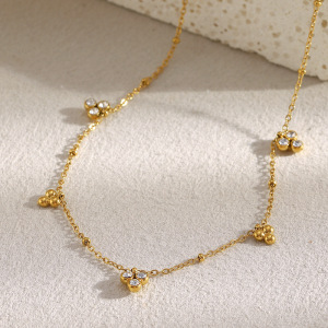 Collier À Maillons Pour Femme, Simple Et Élégant, En Acier Inoxydable, Couleur Or, Imperméable, Orné D'Une Fleur (1 Pièce) h5 Image3