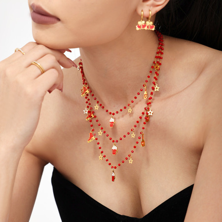 Ensembles de bijoux romantiques de Noël pour femmes en acier inoxydable imperméable et grenat