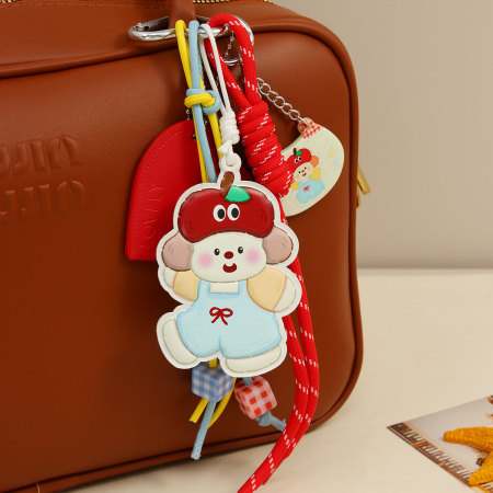 1 pièce Adorable petite fille de dessin animé avec breloque de sac en PU en forme de pomme pour femme 2