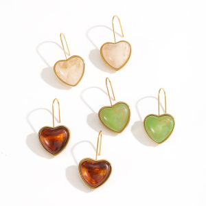 1 Paire De Boucles D'Oreilles Pendantes Rétro En Forme De Cœur, En Acier Inoxydable, Imperméables Et En Acrylique Doré Pour Femme. h5 Image4