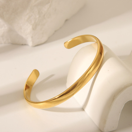 Bracelet manchette simple en acier inoxydable étanche couleur or (1 pièce) 2