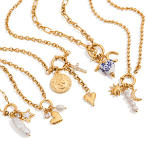 Collier Pendentif Femme Exquis En Forme De Cœur Et De Soleil, En Acier Inoxydable Étanche Couleur Or Et Perle (1 Pièce) h5 Image10