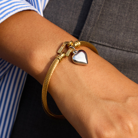 Bracelet jonc femme simple en forme de cœur, en acier inoxydable, étanche, couleur or et argent
