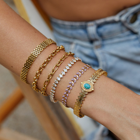 Bracelet Chaîne Simple Pour Femme, Rectangulaire, En Acier Inoxydable Étanche (1 Pièce).
