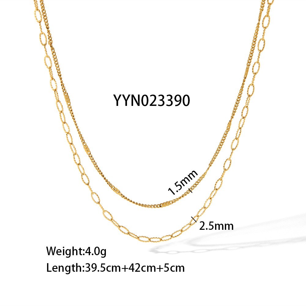 Colliers À Maillons Pour Femmes, Collection Simple Series Daily Chain, En Acier Inoxydable Étanche, Couleur Or 