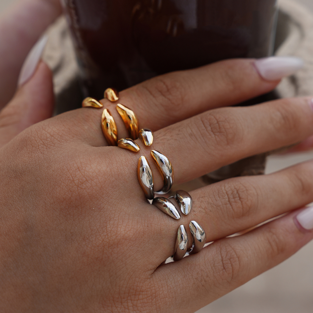 Bague Femme Simple, Forme Irrégulière, Acier Inoxydable, Couleur Or, Étanche Image6