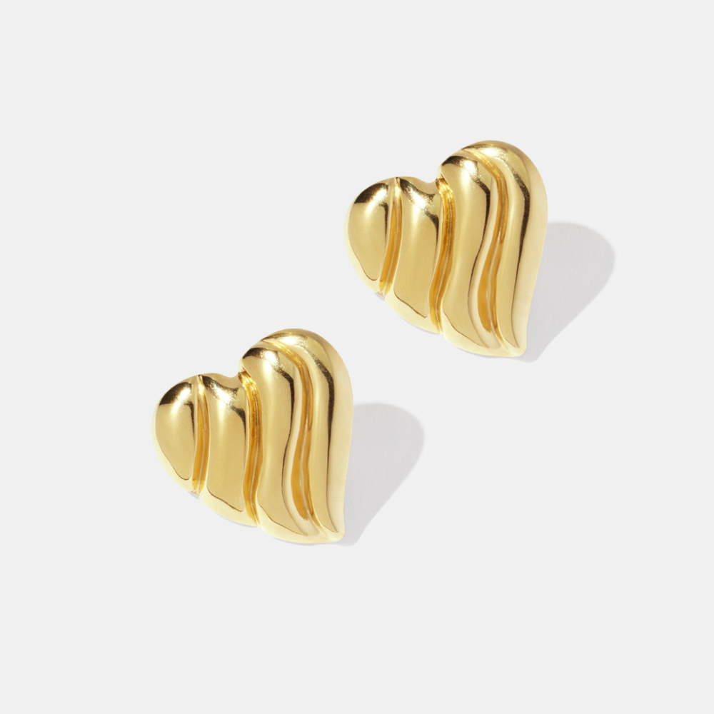Boucles D'Oreilles Puces Rétro En Acier Inoxydable, Couleur Or, Avec Fil En Forme De Cœur Image2