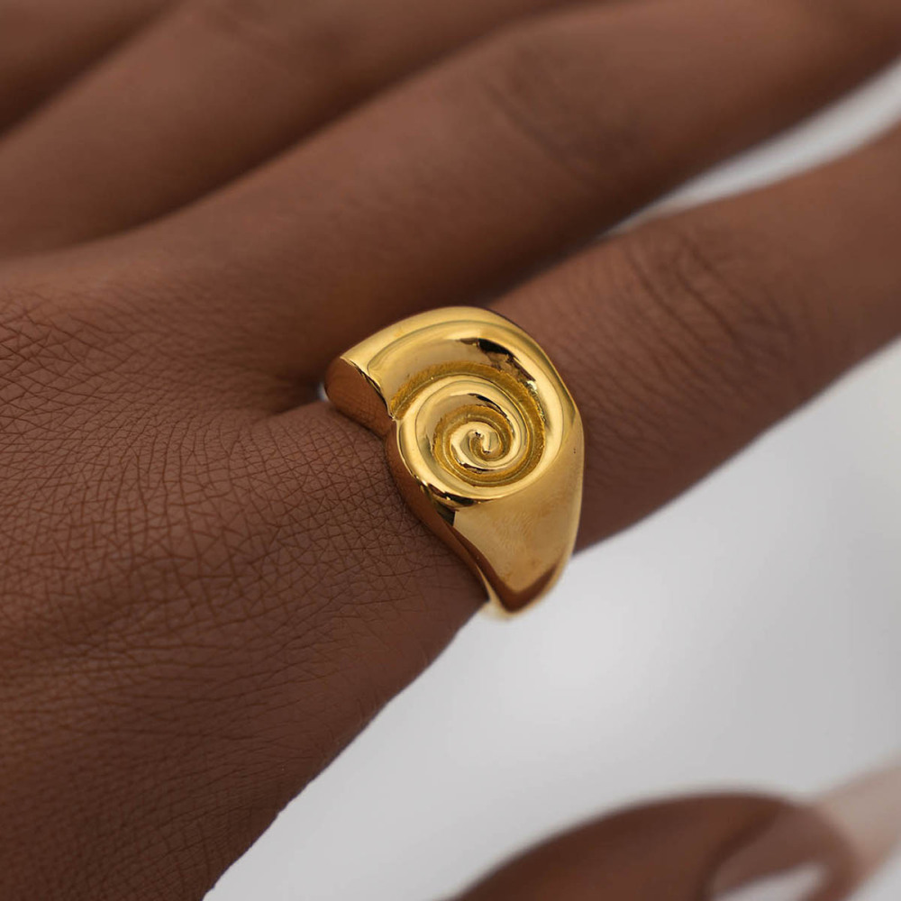 Bague Tendance Rétro Simple En Acier Inoxydable Étanche Couleur Or (1 Pièce) Image6