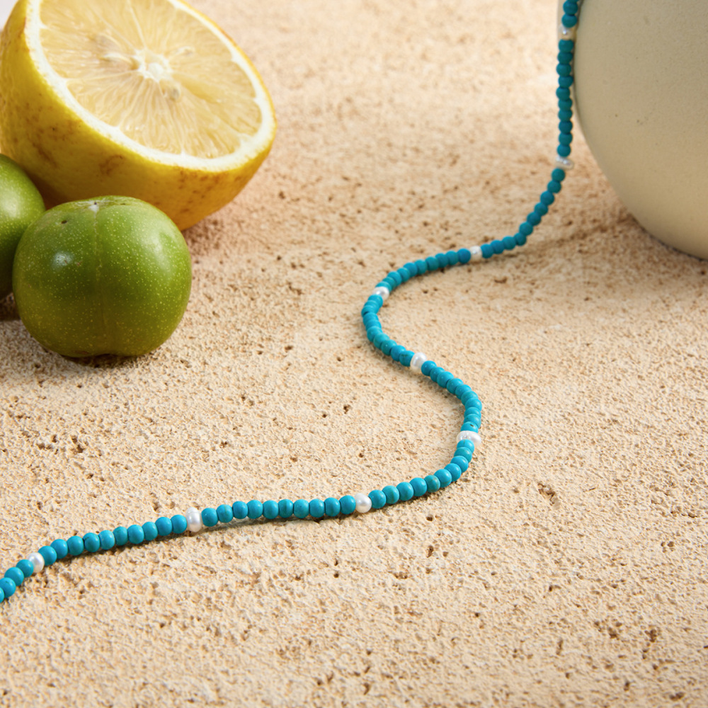 Collier De Perles En Calaïte Classique Pour Femme, Pierres Naturelles, Couleur Or, 1 Pièce Image5