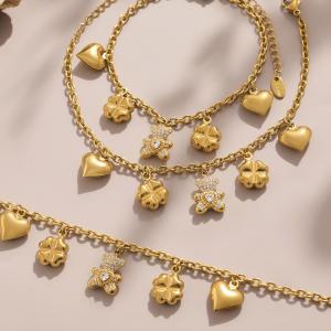 Ensembles De Bijoux Pour Femmes En Acier Inoxydable Imperméable, Couleur Or, Avec Ours Mignon Et Trèfle h5 Image7