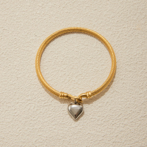 Bracelet Jonc Femme Simple En Forme De Cœur, En Acier Inoxydable, Étanche, Couleur Or Et Argent h5 Image6